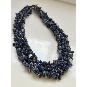 Hand Made Lapis Lazuli Chip Blue Natural Stone Pebble Cluster Necklace 9"